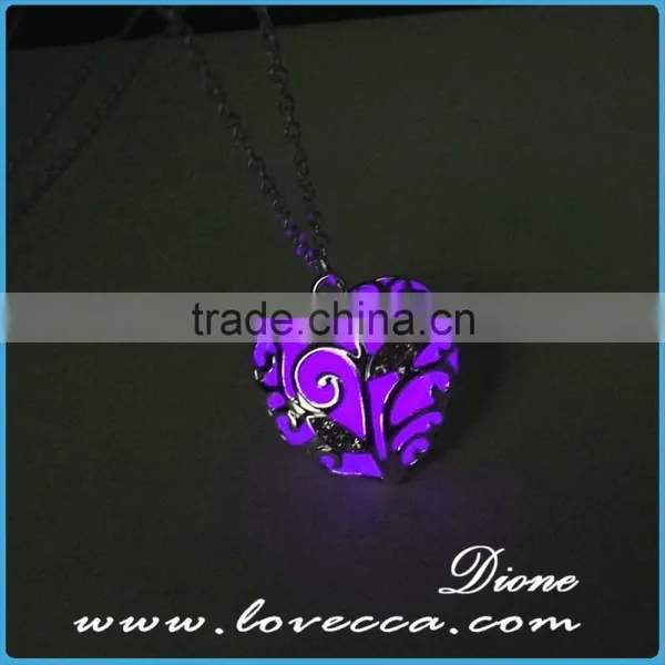 Heart Necklace Magical Aqua Blue Tree Heart Glow In Dark Luminous Pendant Necklace photo-3