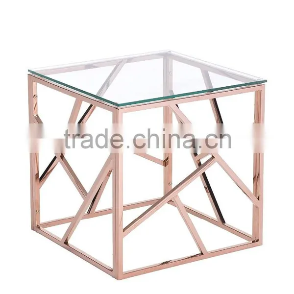 High Quality Metal Type Stainless Steel Large Square End Tables With Rose Gold Metal Frames photo-3