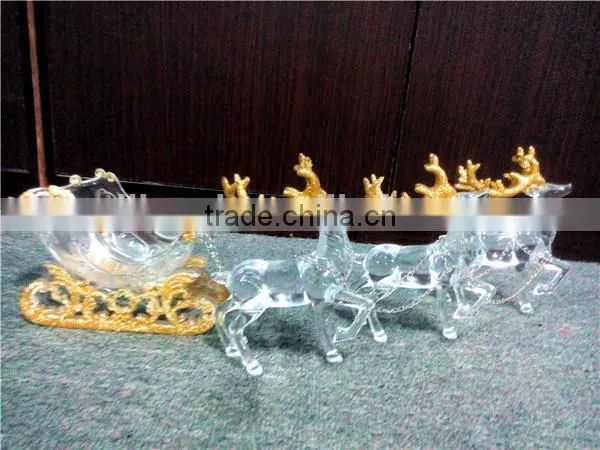 2016 Hot Sale Christmas Decoration Three Acrylic Reindeer and Sleigh With Gold Glitter photo-6