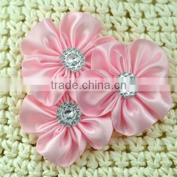 Handmade Satin Flower With Rhinestone Center for Kids Hair Accessories photo-6