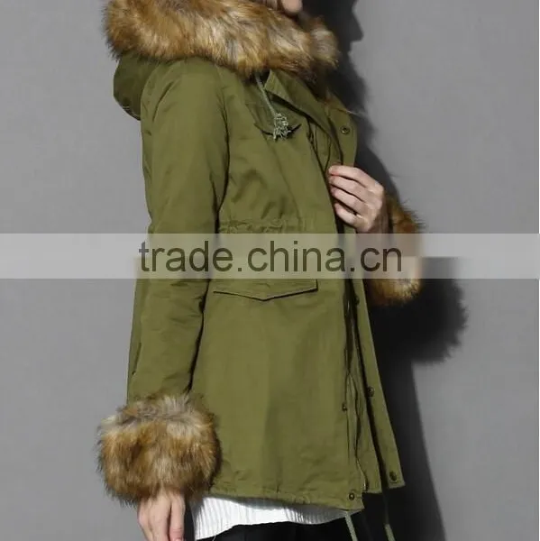 Detachable Faux Fur Jacket With Fur Collar Fur Sleeve ,women Army Green Jacket Coat photo-2