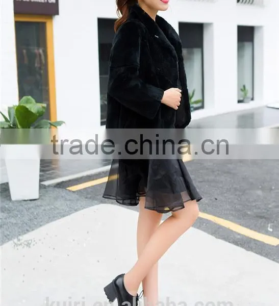 2016 Autumn New Arrival Irregular Whole Skin Rex Rabbit Fur Coat Outerwear Women Fashion Turn Down Collar Real Fur Jacket photo-4