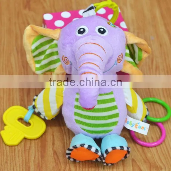Cute Animal Small Bell Insert Baby Educational Plush Toys With Ring and Key photo-3