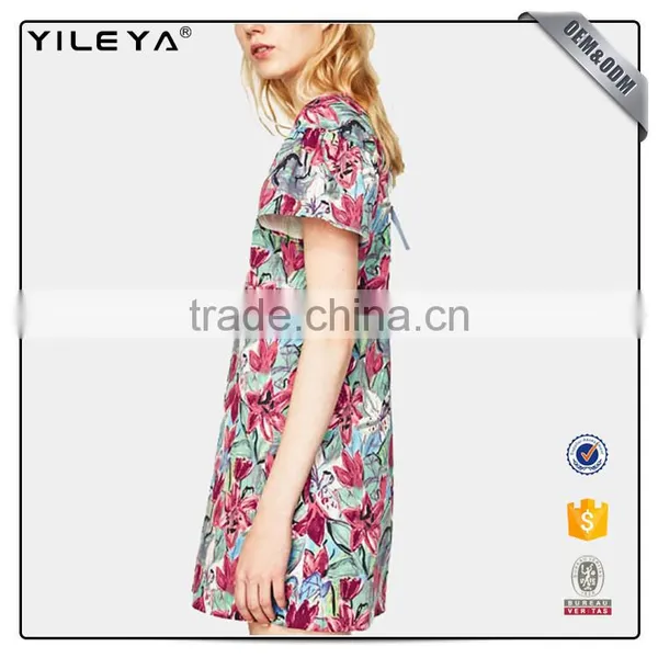 2016 Floral Printed Fabrics Woman Dress One Piece Design Loose Dress Woman photo-3