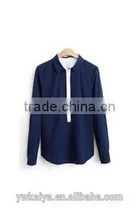 New Fashion Slim Fit Wide Open Collar Casual Long Sleeve Women Blouse Wholesale photo-2