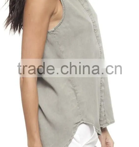 2015 Sleeveless Button Back Shirt Latest Design Beach Apparel Womens Fashion Tops photo-2