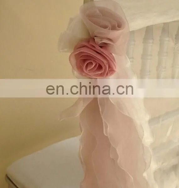 Fancy Wedding Party Ruffled Organza Blush Chair Sashes photo-3