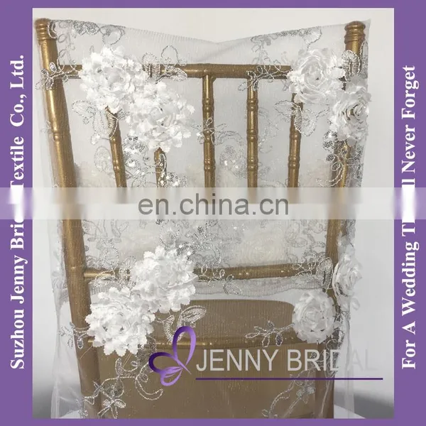 C462A Ivory Chair Cap Covers Embroidered Lace Sequin Chair Cover Chair Sash photo-5