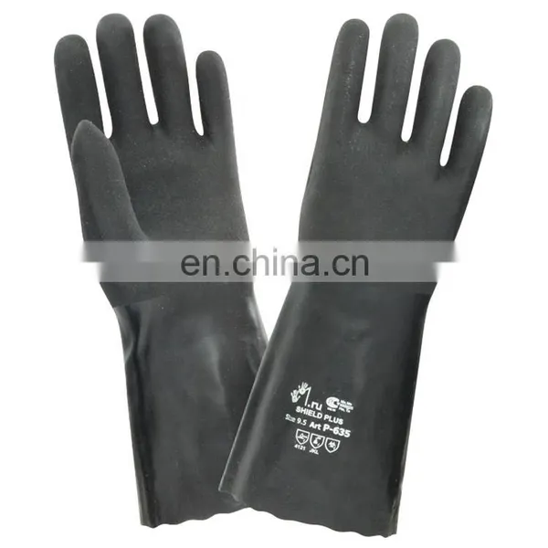 Oilfield Cotton Lined Black Sandy PVC Dipped Work Gloves Chemical Resistant