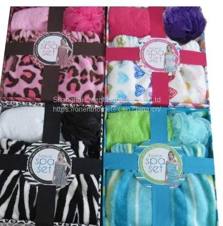 Body Wrap Hair Towel Bath Sponge 3 PC Spa Set