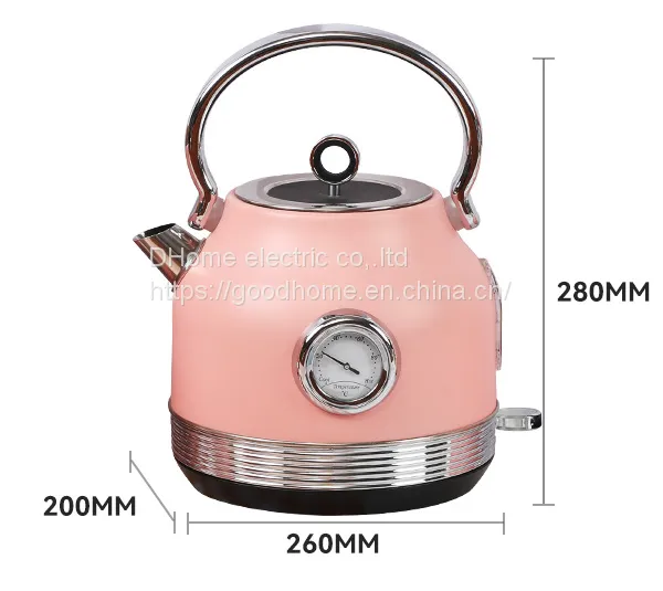 Théière électrique rose anglaise de 1,8 L, grande capacité pour usage domestique, en acier inoxydable 304 (Wechat : 13510231336)