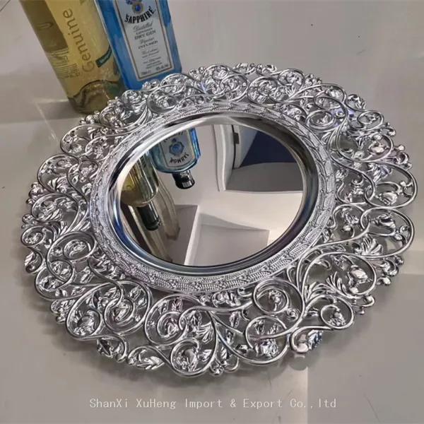 Luxury Gold Mirror Plastic Round Charger Plates Decorative Dinner Dishes & Plates For Wedding photo-2