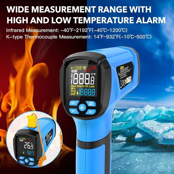 Infrared Thermometer for HVAC and Electrical Maintenance With Fast Response and Max/Min Hold photo-3