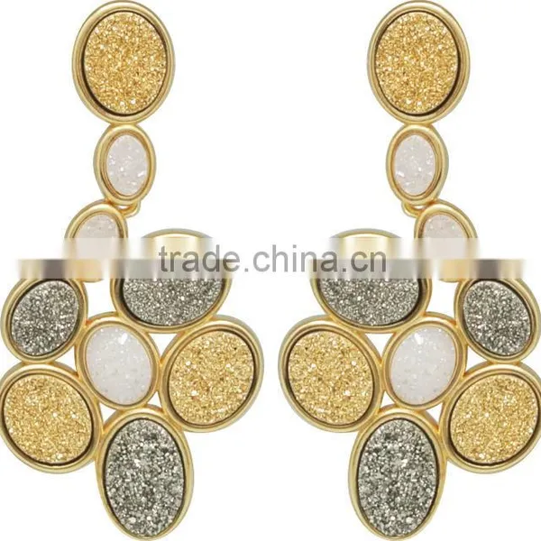Earring With Natural Stone, GOLD PLATED