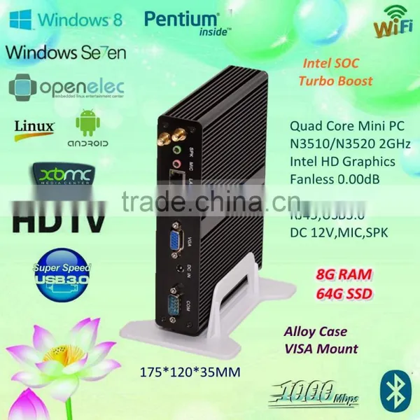 4GB RAM 1TB Harddisk WIFI Bluetooth Win7 Pre-installed Tiny Computer With Quad Cores Fanless USB3.0 HD Ports photo-3
