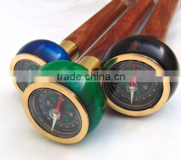 3 Different Beautiful Color of Walking Stick/wooden Brass Walking Stick/Different Color Compasses Walking Stick Wk1116 photo-2