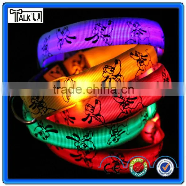 Wholesale Nylon Glowing Various Color Flahsing Light Led Pet Dog Collar, Electronic Waterproof Flash Light Led Dog Collar