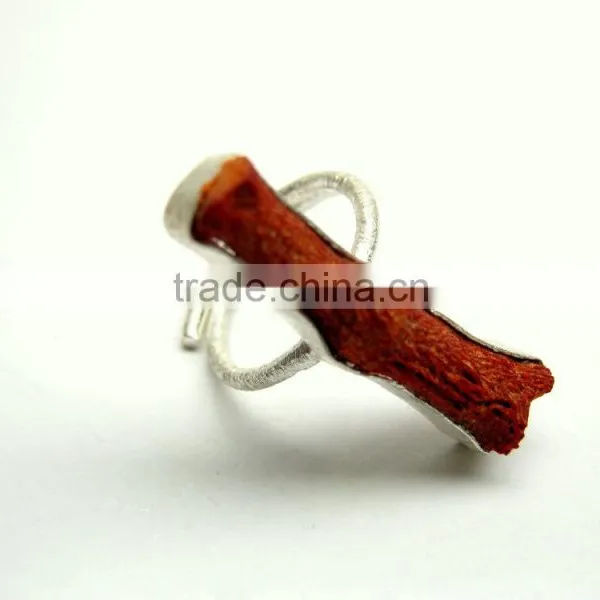 Coral Raw Natural Gemstones Ring, Matt Finish Adjustable Rings, 925 Solid Sterling Silver Coral Rings photo-2