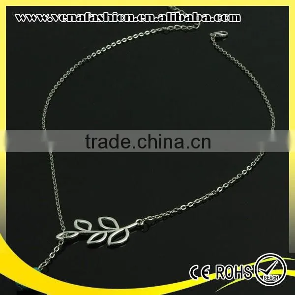 Leaf Water Drop Bead Thick Chain Silver Necklace Designs photo-4