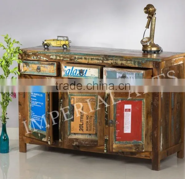 ANTIQUE RECYCLE WOOD FURNITURE WOOD SIDE BOARD photo-2