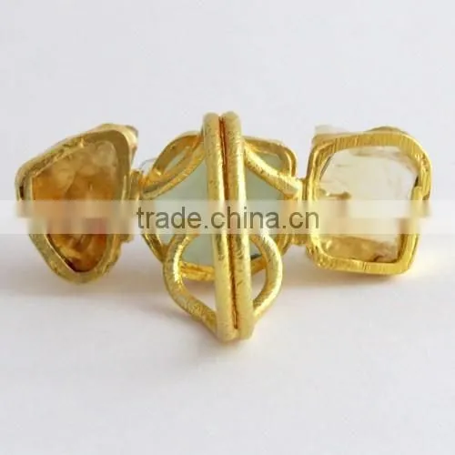 Natural Rough Stone Gold Plated 925 Sterling Silver Ring, Handmade Silver Jewelry , Wholesale Silver Jewelry photo-6