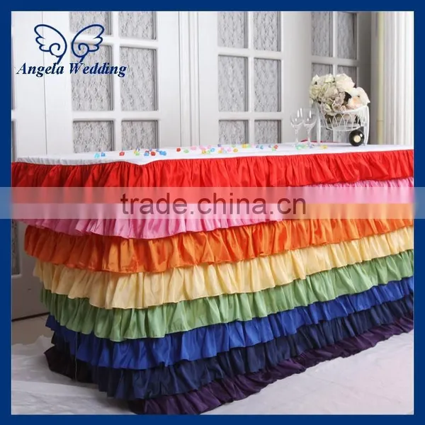 SK002M Wedding Hot Sale Polyester Ruffled Colorful Rainbow Steps in Table Skirting photo-3