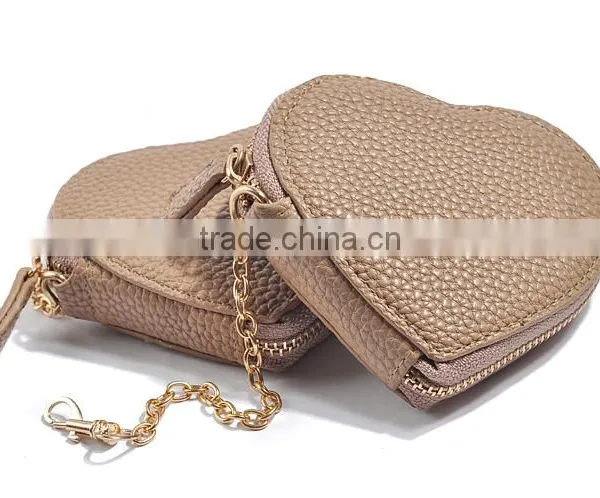 Khaki PU Coin Purse Mini Size Heart Shape Coin Case for Lady photo-2