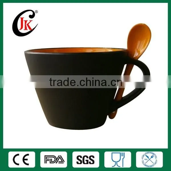Wholesale Cheap Black Stoneware Coffee Mug Stoneware Mug With Spoon