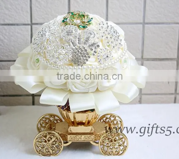 Graceful Wedding Bouquet With Rhinestones Satin Silk Ribbons Pearls Jewels Bridal Bouquet Bridesmaid Bouquet photo-2