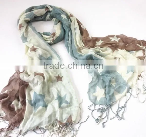 100% Viscose Star Printed Tassel Scarf photo-2