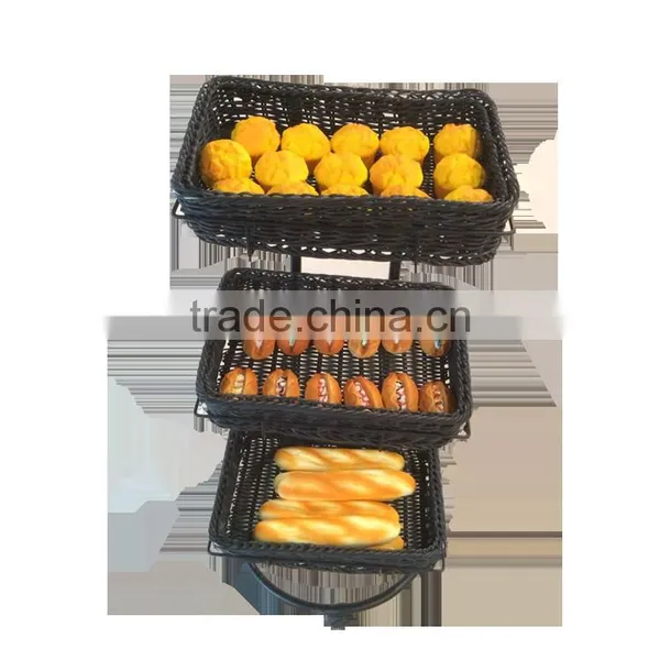 Top Sale Cheap Price 3 Tier Plastic Wicker Basket Fruit Vegetable Display Rack photo-2