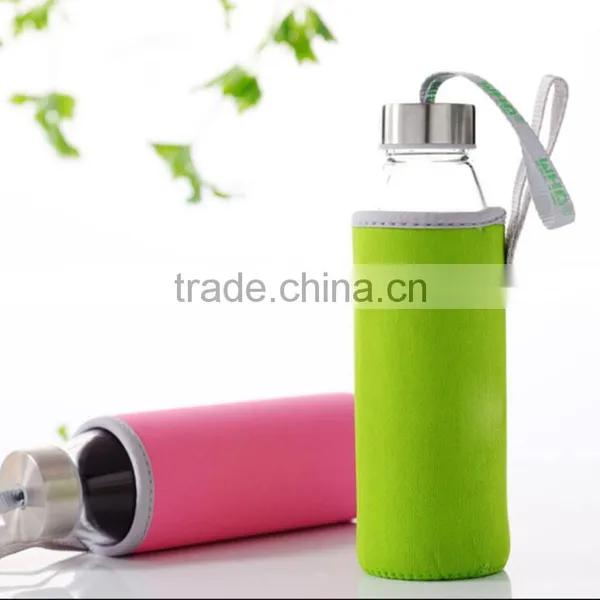 Environmental Borosilicate Glass Water Bottle With Colorful Nylon Sleeve (18oz) photo-4