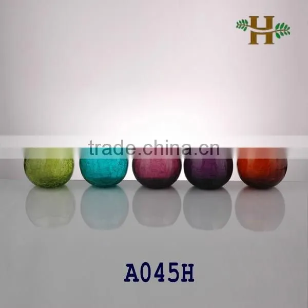 Modern Crackle Round Bowl Glass Candle Holder,Cracked Glass Vase