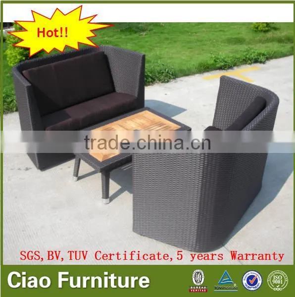 Leisure Garden Rattan Loveseat Sofa Furniture With Teak Wood Table photo-2