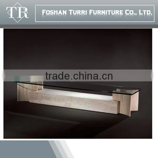 Modern Nature Marble Travertine TV Table With Glass Top photo-3