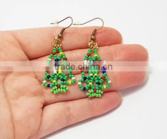 Christmas Jewelry Beaded Earrings Green Earrings Christmas Tree Earrings photo-3