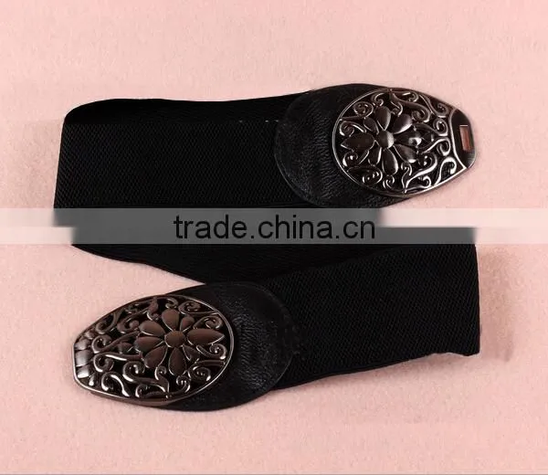 Wholesale Antique Flower Pattern Alloy Buckle Elastic Sex Women Lady Waist Belt photo-3