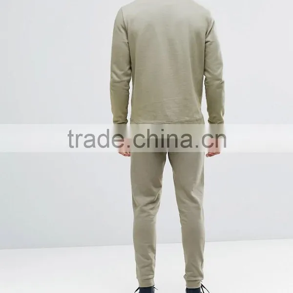 Plain Men Sweatsuit Slim Fit Sets Soft Cotton Spandex Tracksuit Custom photo-3