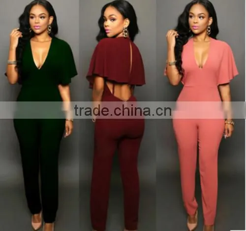 2016 Wholesale Sexy Long Seelve Print Playing Card Blak Jumpsuit For Women photo-2