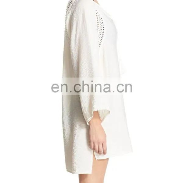C54 Crochet Trim Women Beach Kaftan Cover-Up Tunic photo-2