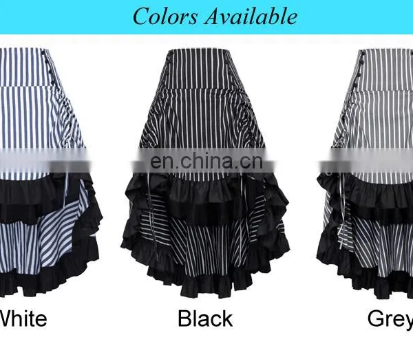 Belle Poque Striped Gathered Steampunk Vintage Gothic Style White High-Low Skirt BP000345-1 photo-6