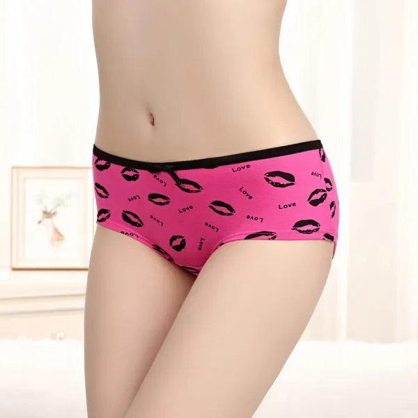 Yun Meng Ni Sexy Underwear Custom Fancy Lip Print Lady Brief Soft Cotton Women Mature Panties photo-2