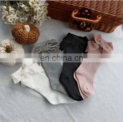 Children's Spain Autumn and Winter New Big Bow Girl Baby Socks Solid Color Mid-high Long Tube Socks photo-3