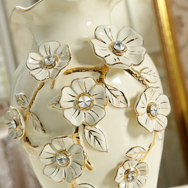 Hand Made Giled White Flower Ceramic Vase Livling Room Decoration For Wedding Gift photo-5