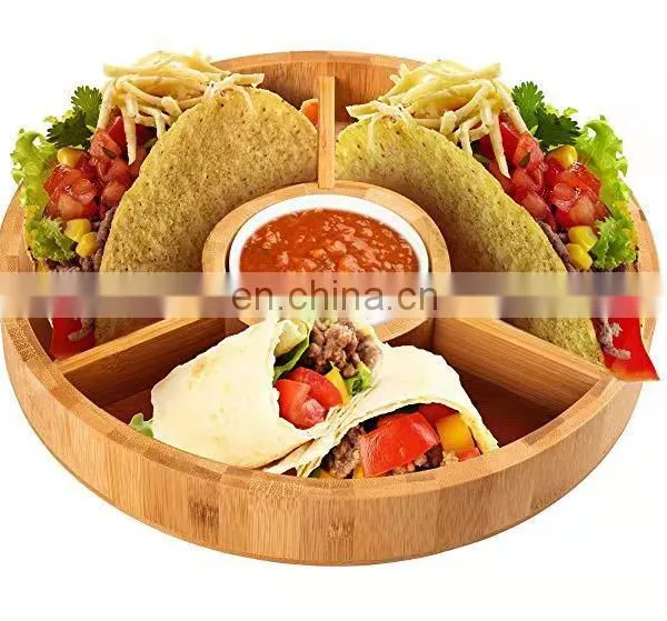 Customized Cheap Natural Bamboo Food Serving Tray 4 Compartment Fruit Plates photo-2