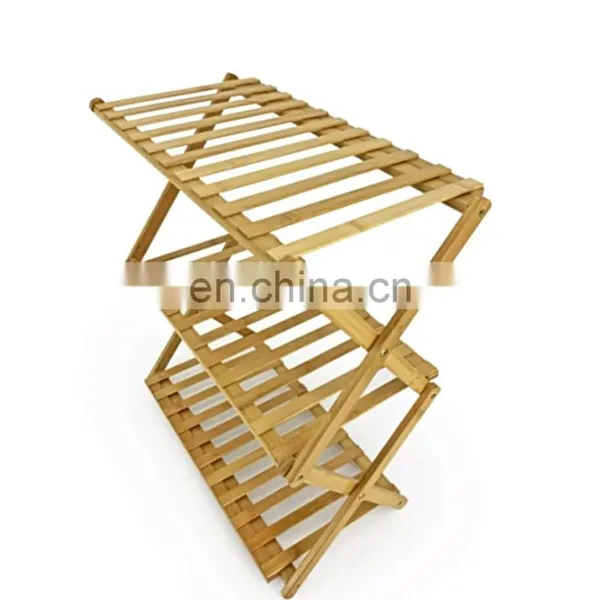 Bamboo Bathroom Rack Shelf Customized Wholesale 3 Tiers Foldable Bamboo Storage Holder photo-2