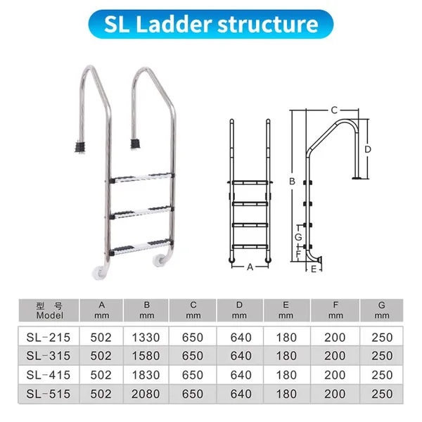 Swimming Pool Ladder 304/316 Stainless Steel 1.0/1.2 Thickness Anti-slip Pool Ladder For Sale photo-6