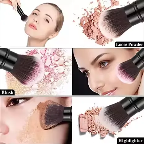Wholesale Black Pink White Ready for Ship Portable Retractable Blush Powder Kabuki Brush With Cover Custom LOGO photo-4