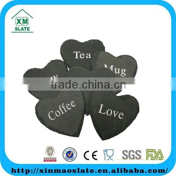 'factory Direct' 10x10cm Natural Edge Set of 4 Heart Shaped Slate Coasters Item BD-1010HD2A photo-3