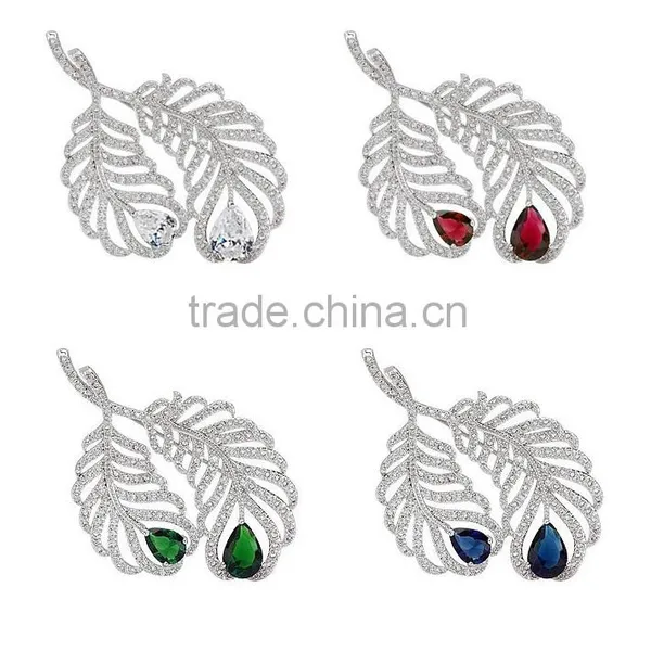 Platinum Plated Vicctorian Leaf in 4 Colors Brooch With AAA+ Cubic Zircon Micro Pave Setting for Women and Men in 4 Colors photo-2